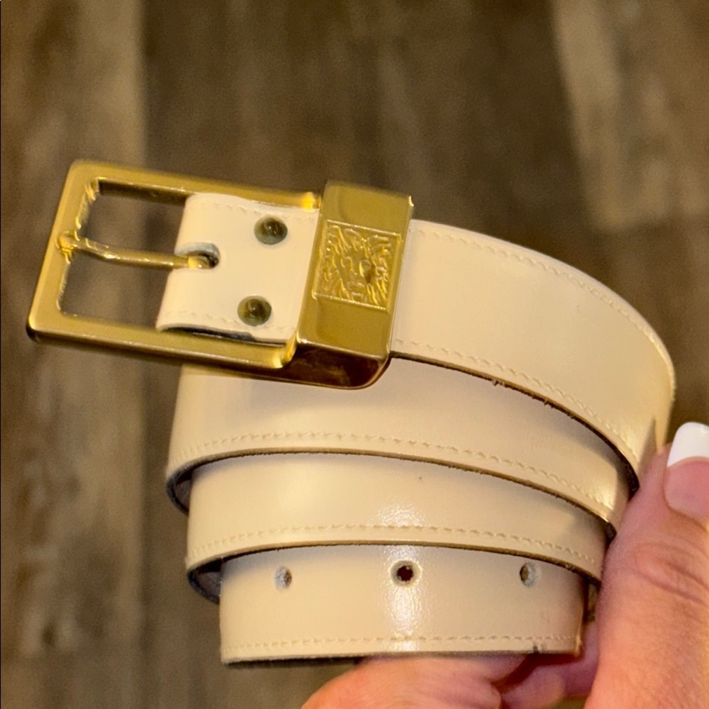 Anne Klein Cream and Gold Leather Belt